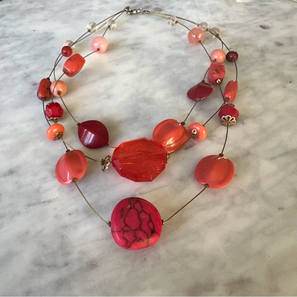 Women's Multi-Strand Red Bead Necklace